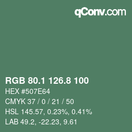 Color code: RGB 80.1 126.8 100 | qconv.com