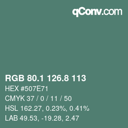 カラーコード: RGB 80.1 126.8 113 | qconv.com