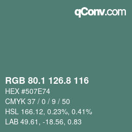 カラーコード: RGB 80.1 126.8 116 | qconv.com