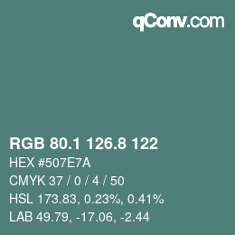Color code: RGB 80.1 126.8 122 | qconv.com