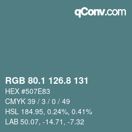 Color code: RGB 80.1 126.8 131 | qconv.com