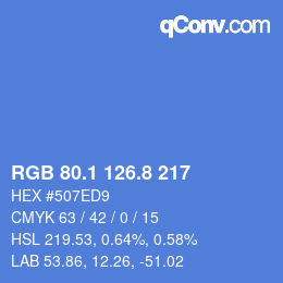 カラーコード: RGB 80.1 126.8 217 | qconv.com