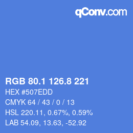 カラーコード: RGB 80.1 126.8 221 | qconv.com