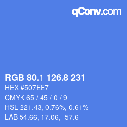 カラーコード: RGB 80.1 126.8 231 | qconv.com