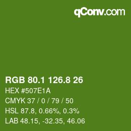 カラーコード: RGB 80.1 126.8 26 | qconv.com