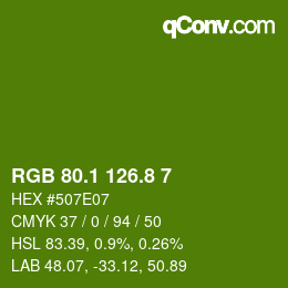 カラーコード: RGB 80.1 126.8 7 | qconv.com
