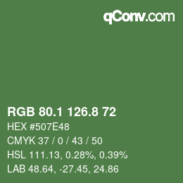 Color code: RGB 80.1 126.8 72 | qconv.com