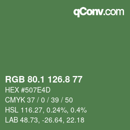 カラーコード: RGB 80.1 126.8 77 | qconv.com