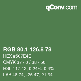カラーコード: RGB 80.1 126.8 78 | qconv.com