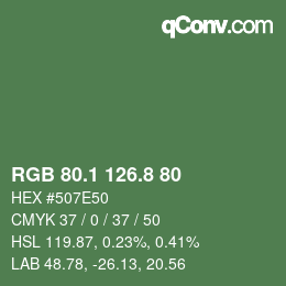 カラーコード: RGB 80.1 126.8 80 | qconv.com