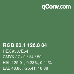 カラーコード: RGB 80.1 126.8 84 | qconv.com