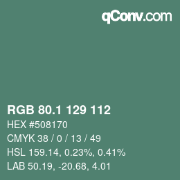 カラーコード: RGB 80.1 129 112 | qconv.com