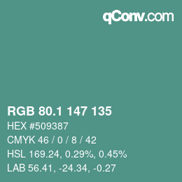 カラーコード: RGB 80.1 147 135 | qconv.com