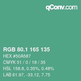 カラーコード: RGB 80.1 165 135 | qconv.com