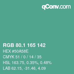 カラーコード: RGB 80.1 165 142 | qconv.com