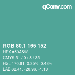 カラーコード: RGB 80.1 165 152 | qconv.com