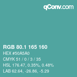 カラーコード: RGB 80.1 165 160 | qconv.com
