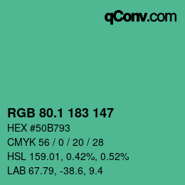 カラーコード: RGB 80.1 183 147 | qconv.com