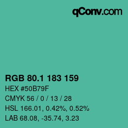 カラーコード: RGB 80.1 183 159 | qconv.com