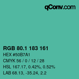 カラーコード: RGB 80.1 183 161 | qconv.com