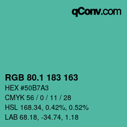 カラーコード: RGB 80.1 183 163 | qconv.com