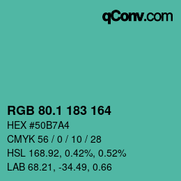 カラーコード: RGB 80.1 183 164 | qconv.com