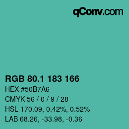 カラーコード: RGB 80.1 183 166 | qconv.com