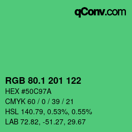 カラーコード: RGB 80.1 201 122 | qconv.com