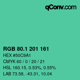 カラーコード: RGB 80.1 201 161 | qconv.com