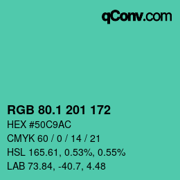 カラーコード: RGB 80.1 201 172 | qconv.com