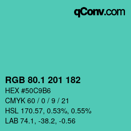 カラーコード: RGB 80.1 201 182 | qconv.com