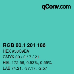 カラーコード: RGB 80.1 201 186 | qconv.com