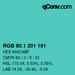 カラーコード: RGB 80.1 201 191 | qconv.com