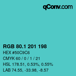 Color code: RGB 80.1 201 198 | qconv.com