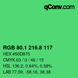 カラーコード: RGB 80.1 216.8 117 | qconv.com