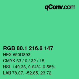 カラーコード: RGB 80.1 216.8 147 | qconv.com