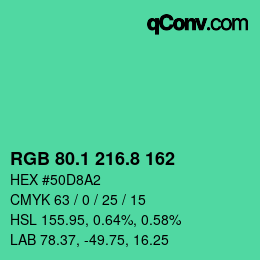 カラーコード: RGB 80.1 216.8 162 | qconv.com