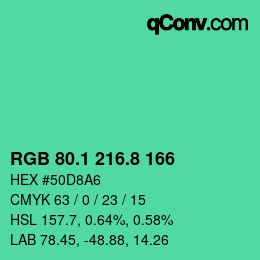 カラーコード: RGB 80.1 216.8 166 | qconv.com