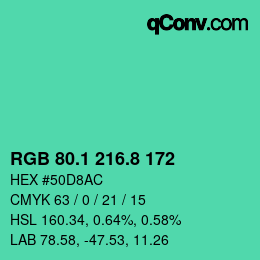 カラーコード: RGB 80.1 216.8 172 | qconv.com