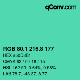 カラーコード: RGB 80.1 216.8 177 | qconv.com