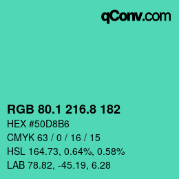 カラーコード: RGB 80.1 216.8 182 | qconv.com