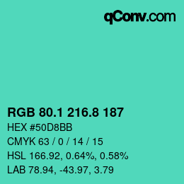カラーコード: RGB 80.1 216.8 187 | qconv.com