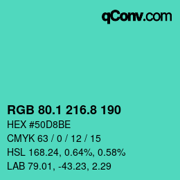 カラーコード: RGB 80.1 216.8 190 | qconv.com