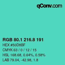 カラーコード: RGB 80.1 216.8 191 | qconv.com