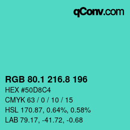 カラーコード: RGB 80.1 216.8 196 | qconv.com