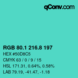 カラーコード: RGB 80.1 216.8 197 | qconv.com