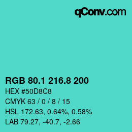 カラーコード: RGB 80.1 216.8 200 | qconv.com