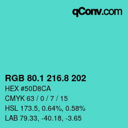 カラーコード: RGB 80.1 216.8 202 | qconv.com