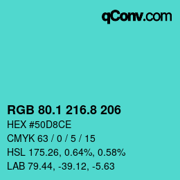 カラーコード: RGB 80.1 216.8 206 | qconv.com