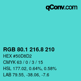 カラーコード: RGB 80.1 216.8 210 | qconv.com